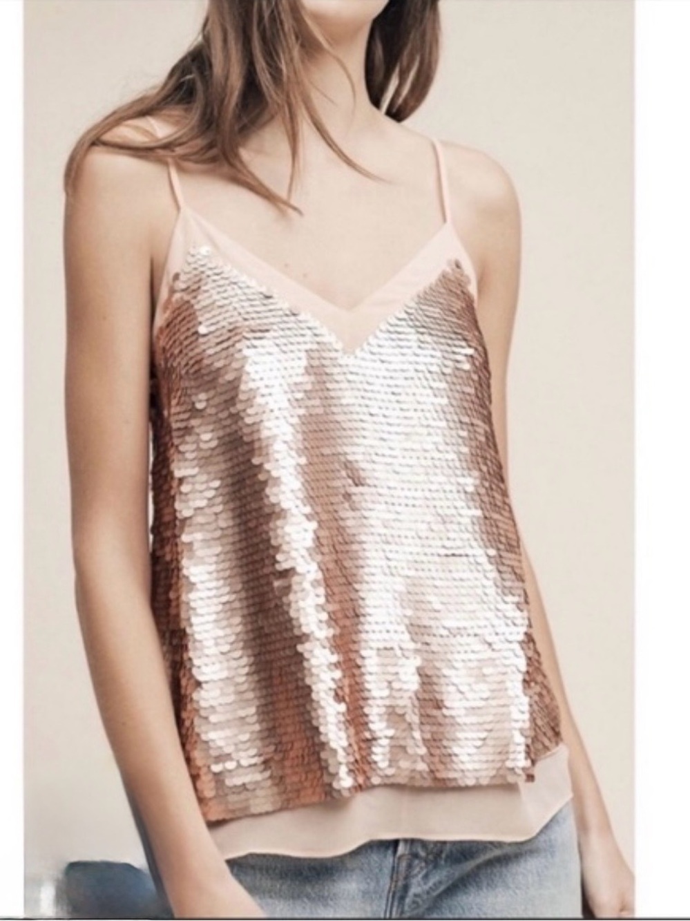 Anthropologie Glamorous Moulinette Soeurs Rose Sequin V-Neck Cami Top